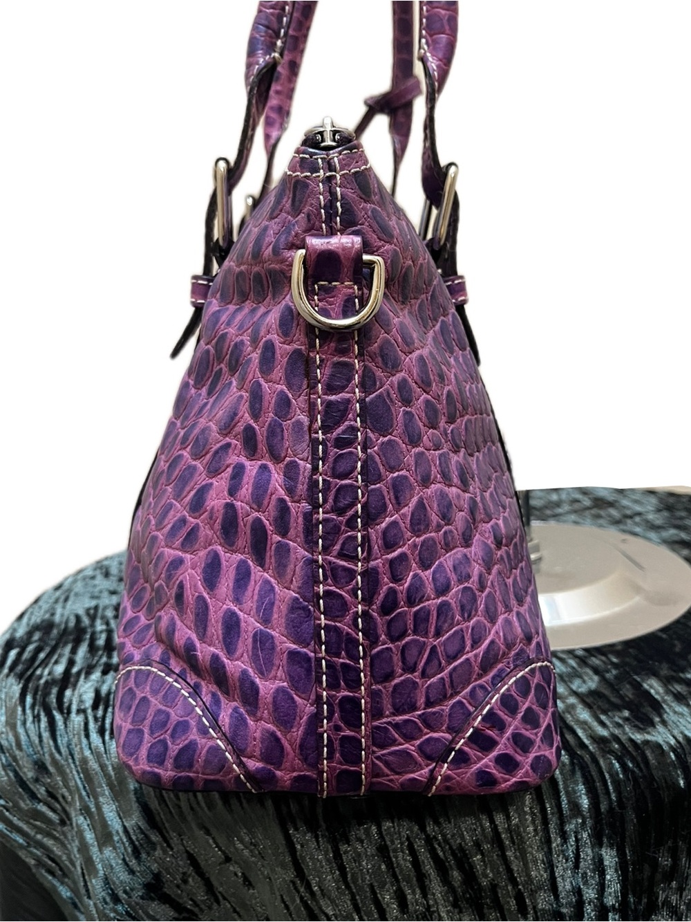Dooney & Bourke Vintage Purple Nile Collection Crocodile Embossed Satchel - Picture 5 of 13